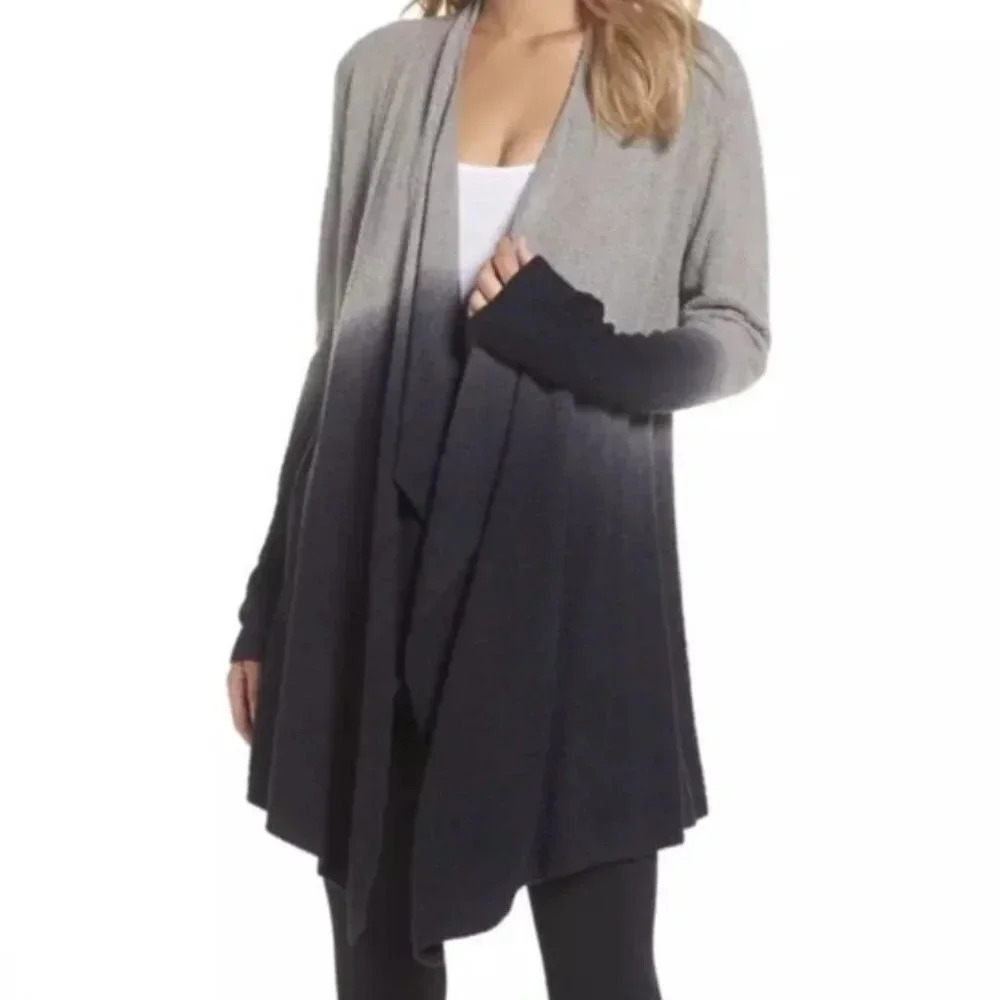 Barefoot Dreams Cozychic Lite Knit Gray Navy Blue Ombre Cardigan Size S/M